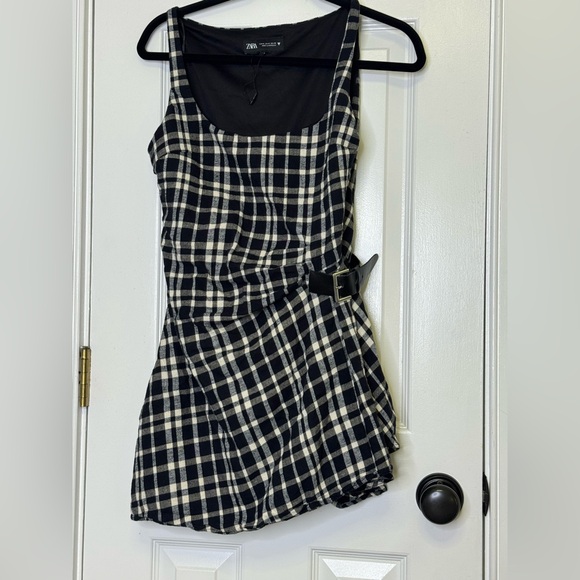Zara Dresses & Skirts - 🍁🍂 NWOT Zara Plaid Mini Dress – Black & White Plaid